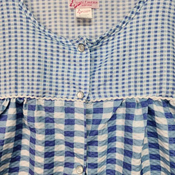 VTG Lati Fashion Sleepwear Women’s MED Gingham Seersucker Pearl Snap House Shirt - Picture 4 of 11